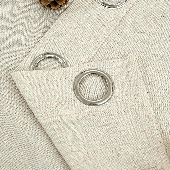 YoungsTex Beige Linen Semi Sheer Curtains 54 Inches Length for Short Windows, Light Filtering Drapes with Grommet Rustic Privacy for Bathroom Kitchen Bedroom, 2 Panels, 52 X 54 Inch