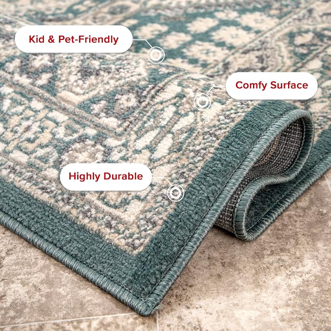 nuLOOM 8x10 Becca Traditional Tiled Area Rug, Blue, Faded Transitional Design, Stain Resistant, For Bedroom, Dining Room, Living Room, Hallway, Office, Kitchen, Entryway