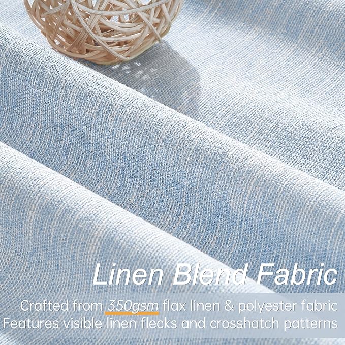 Topfinel Baby Blue 96 Inch Blackout Linen Curtains 2 Panel Set for Living Room Darkening Thick Linened Textured 100% Black Out Drapes 96 Inches Long Therm Insulated Light Blocking Bedroom Back Tab
