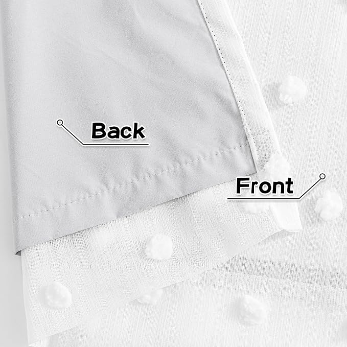 MYSKY HOME White Blackout Curtains 63 Inches Long for Bedroom 100% Light Blocking Kids Curtain Thermal Insulated Short Curtains with White Pom Pom Sheer Room Darkening Grommet, 52 x 63 Inch, 2 Panels