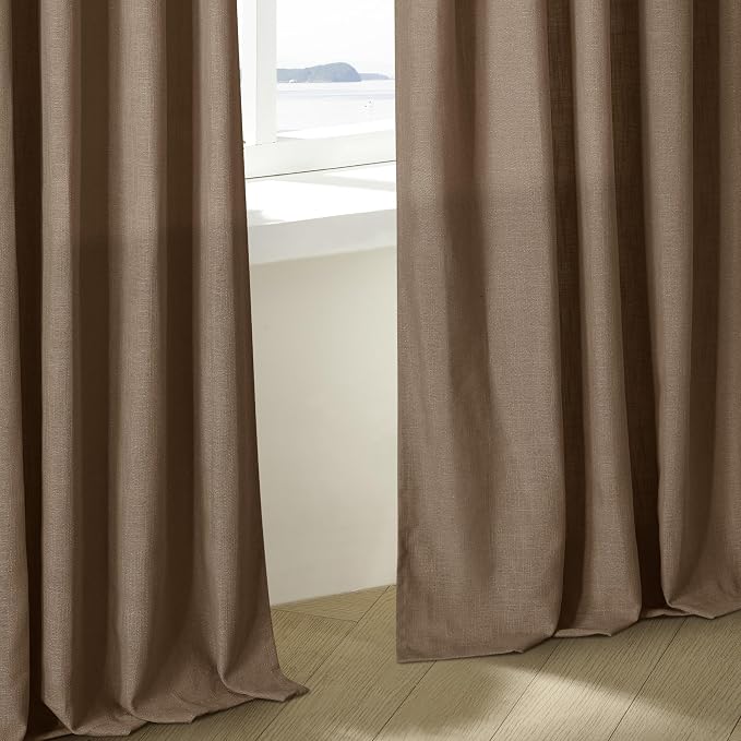 Dutch Cocoa Pinch Pleated Linen Semi Sheer Curtains 45 Inch Length 2 Panels | for Kitchen Small Bay Window Basement, Pinch Pleated with Hooks Rings Back Tab, Memory Shape, Thick Linen Semi Sheer, W40xL45