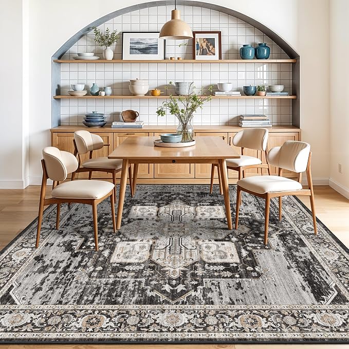 RUUGME Washable 9x9 Square Rug: Boho Soft Rugs with Non Slip Backing for High-Traffic Areas in Living Room/Bedroom/Dining Room Stain Resistant&Easy Care Carpet for Housholds&Pets Family 9X9 Black
