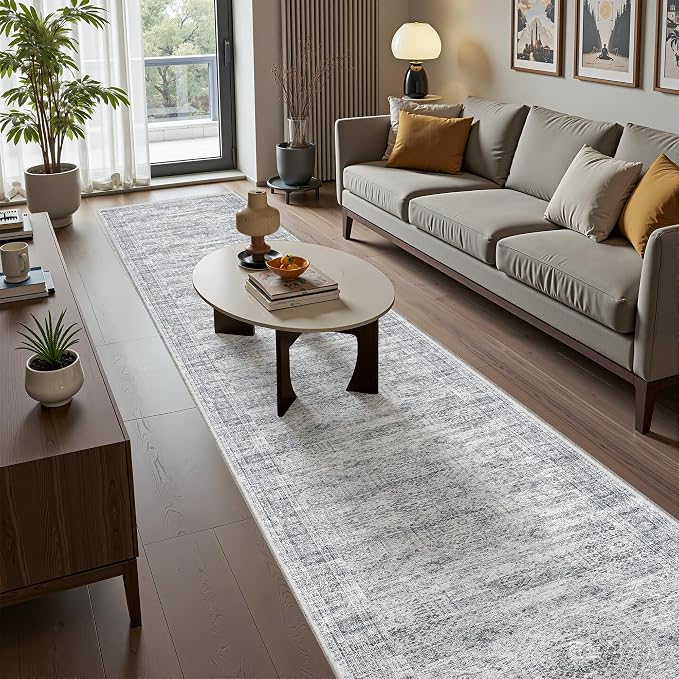 2x12 Runner Rug Non Slip,Washable Hallway Runner Rug,Grey | Long Neutral Rugs for Kitchen,Entryway,Bedroom,Bathroom,Laundry Room,Thin,Soft Runner Rug,Stain Resistant Indoor Carpet