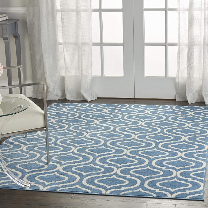 Nourison Home Jubilant Blue 4' x 6' Area Rug - Easy Clean, Non Shedding, Bed Room, Living Room, Dining Room, Kitchen (4' x 6')