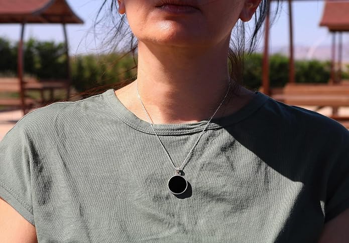 Sterling Silver 925 Black Onyx Flat Round Handmade Pendant Necklace for Women & Men - Unisex