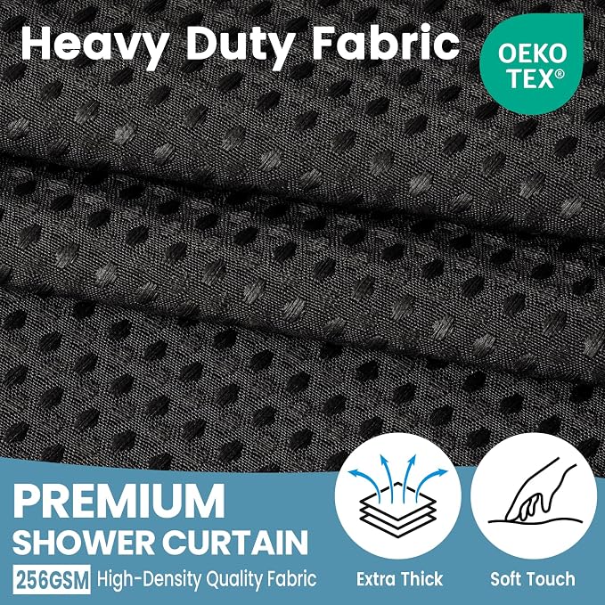 EUTXL Heavyweight Stall No Hook Shower Curtain with Snap in Liner,256GSM Waffle Weave Shower Curtains for Bathroom,48W x 74H,Black
