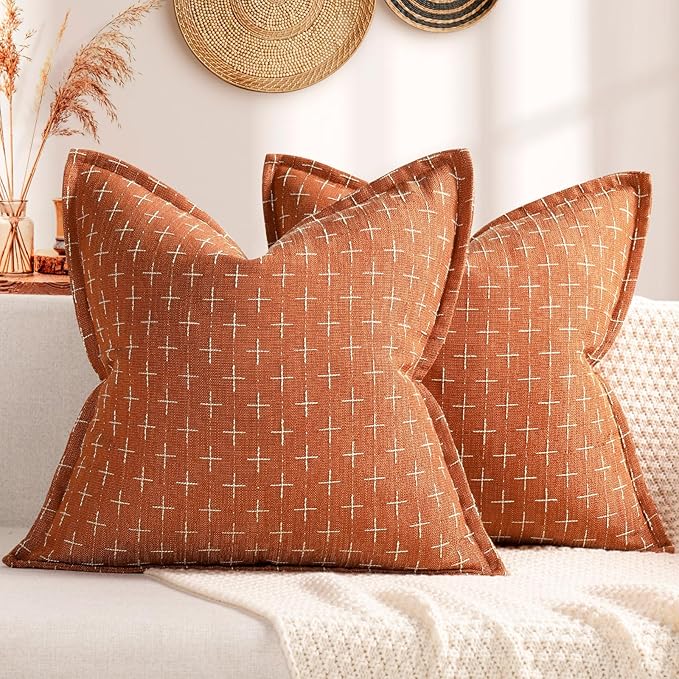 ZWJD Pillow Covers 26x26 Set of 2 Soft Polyester Textured Pillow Covers with Stylish Flange Edge Cozy Farmhouse Throw Pillows for Couch Bed Sofa Living Room