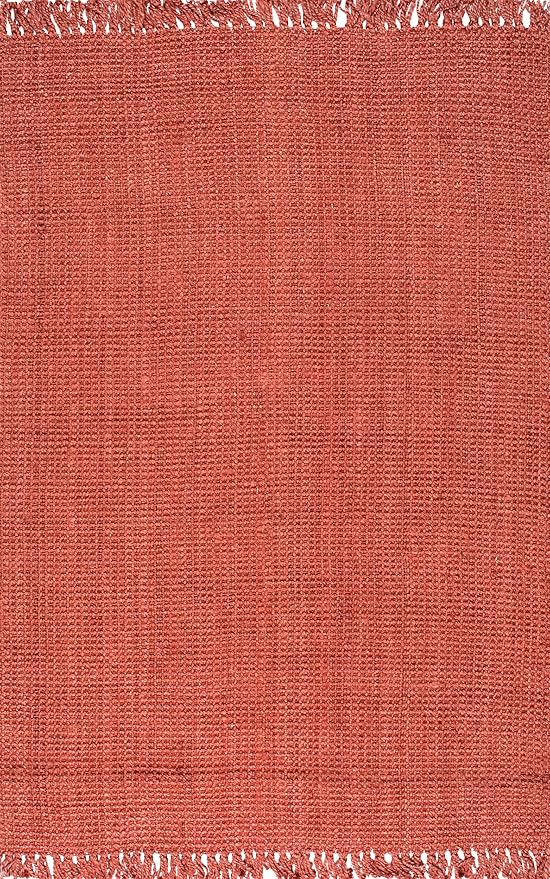 nuLOOM 5x8 Daniela Jute Tassel Hand Woven Area Rug, Brick, Solid Chunky Farmhouse Design, Natural Fiber, For Bedroom, Dining Room, Living Room, Hallway, Office, Entryway