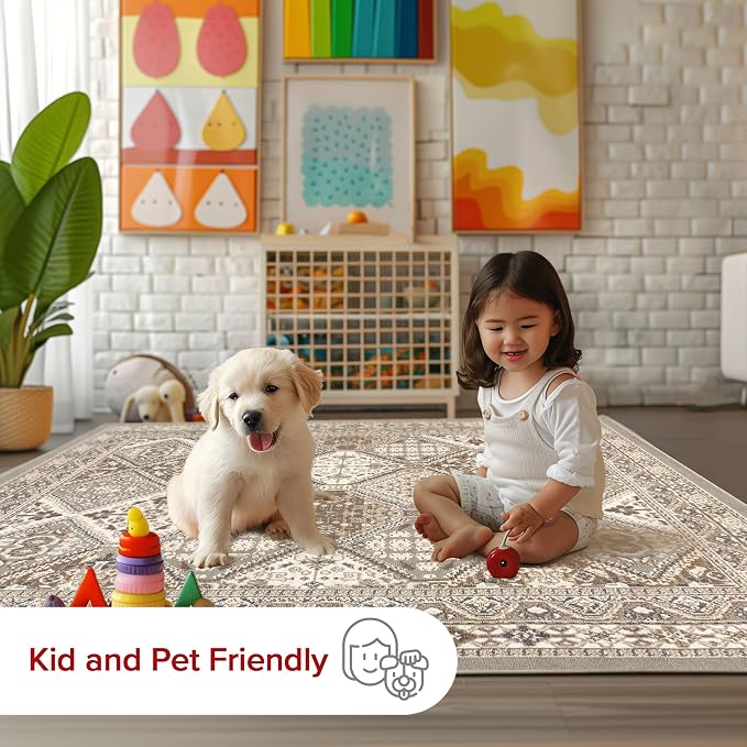 Nuloom Becca Taupe/Ivory, 2'6" x 8', Traditional Tiled, Soft and Cozy, High Traffic, Stain Resistant, Easy Clean, Durable Runner for Bedroom, Living Room, Dining Space, Den, Foyer, Entryway