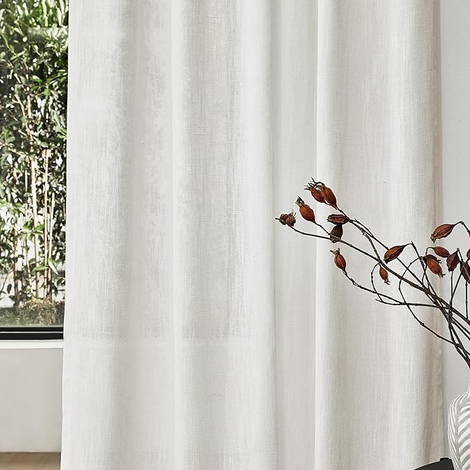 MYSKY HOME Natural Curtains 84 Inches Long, Semi Sheer Light Filtering Soft Window Drapes for Living Room Back Tab Elegant Farmhouse Country Bedroom Curtains, Beige White, 50" x 84", Pack-2