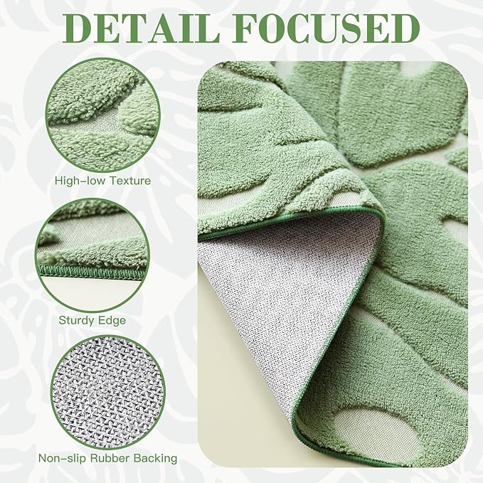 Sage Green Monstera Area Rug 6x9, High-Low Plush Pile Washable Rugs for Living Room Bedroom, Tropical Non Slip Nursery Carpet Soft Indoor Shag Rugs for Dining Room