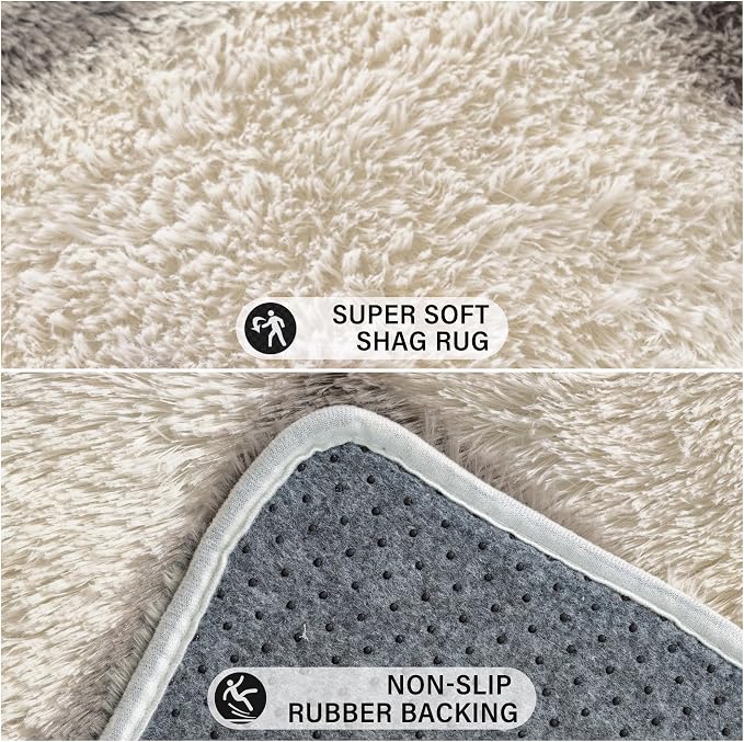 PureCozy Checkered Rug 7x10 for Living Room, Modern Grey Shag Rug Washable Non-Slip Large Area Rug Super Soft Indoor Fuzzy Carpet Fluffy Rugs for Bedroom Home Aesthetic Decor