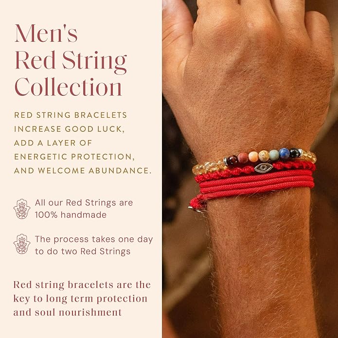 KARMA AND LUCK Guardian of Blessing, Men's Red String Bronze Charm Bracelet, Handmade in Bali for Protection, Adjustable Size