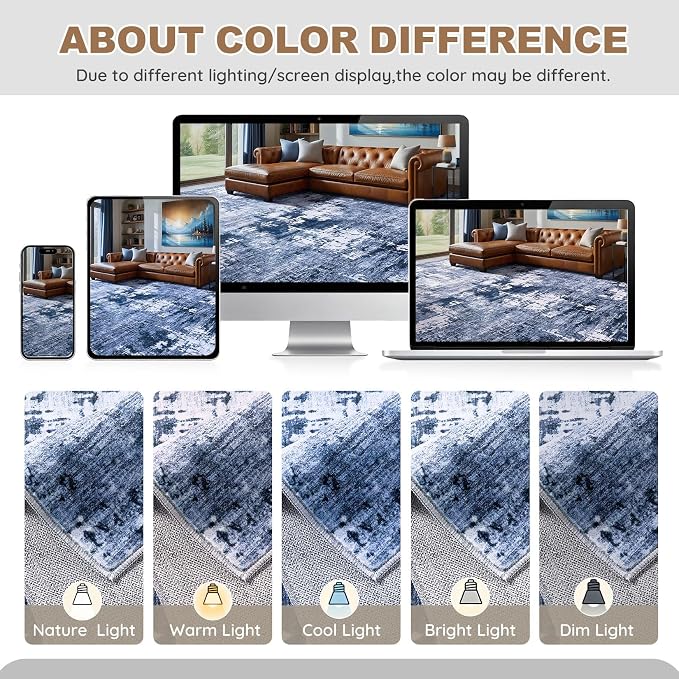 DMOYEST Area Rug Living Room Rugs - 5x7 Washable Large Soft Indoor Neutral Modern Abstract Low Pile Rug Carpet for Bedroom Dining Room Farmhouse Home Office - Navy Blue