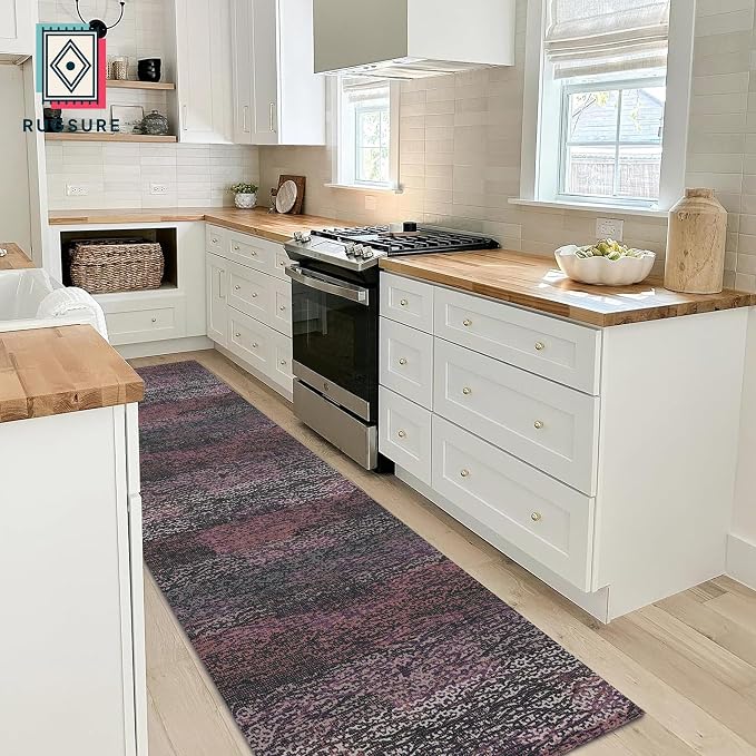 RUGSURE Washable Area Rug - 1/6 Thick - Stain & Water Resistant Non-Slip - Resistant Rug for Living Room, Bedroom, Nursery, Pet & Child Friendly, Vintage Charm Area Rugs (Burgundy, 2'6'' x 8')