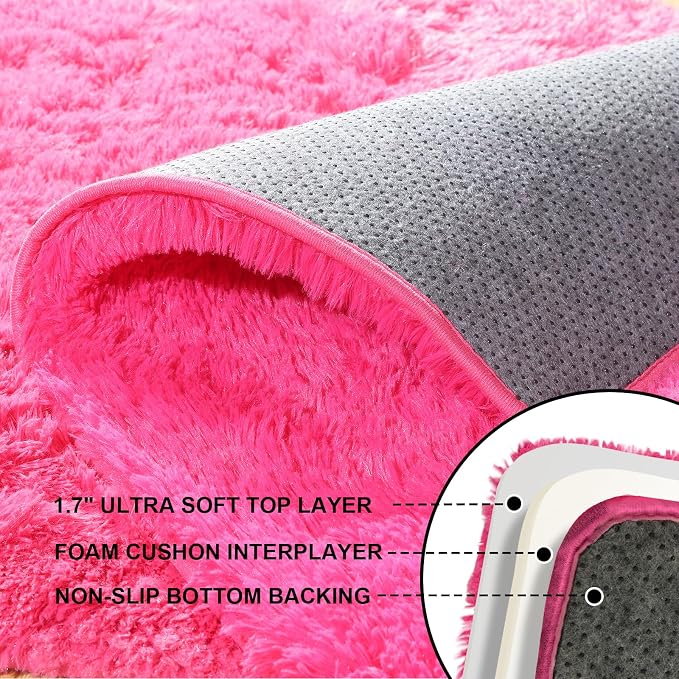 5x7 Area Rugs for Living Room, Large Fluffy Rugs for Bedroom, Fuzzy Shag Soft Non-Slip Carpet for Kids Girls and Boys Nursery Dorm Indoor Room Home Decor (5ft X 7ft, Hot Pink)