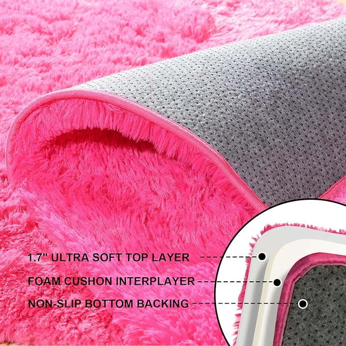 8x10 Area Rugs for Living Room, Large Fluffy Rugs for Bedroom, Fuzzy Shag Soft Non-Slip Carpet for Kids Girls and Boys Nursery Dorm Indoor Room Home Decor (8ft X 10ft, Hot Pink)
