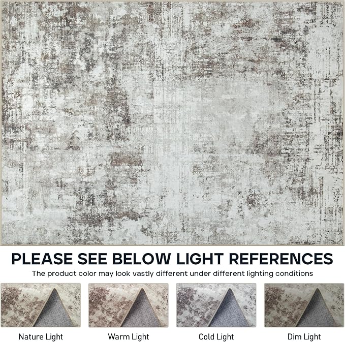 5x7 Area Rugs for Living Room Rug Washable: Modern Rug for Dining Room Bedroom Carpet Non Slip Low Pile 5 by 7 Indoor Abstract Nursery Home Office Brown Grey
