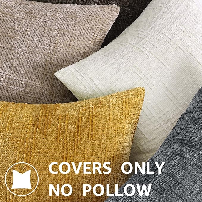 decorUhome Textured Chenille Throw Pillow Covers 22x22 Set of 2 Cream White | Fall Modern Farmhouse Soft Cozy Slubby Couch Pillow Cases Boho Decorative Pillow Cases for Bed Sofa Living Room Home Decor
