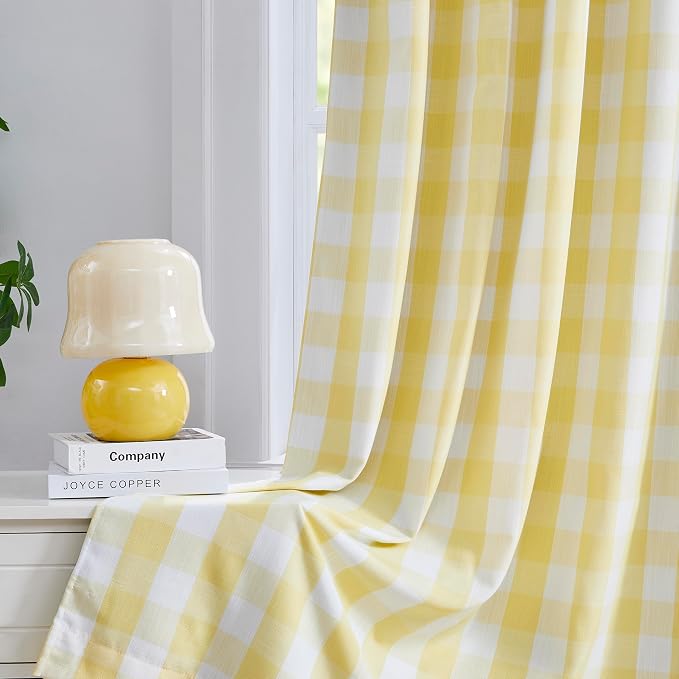 Full Blackout Yellow White Buffalo Plaid Curtains 72 Inch | Country Gingham Checkered Drapes for Bedroom Living Room,Thermal Insulated Window Treatment,Rod Pocket Back Tabs,40"Wx72"Lx2