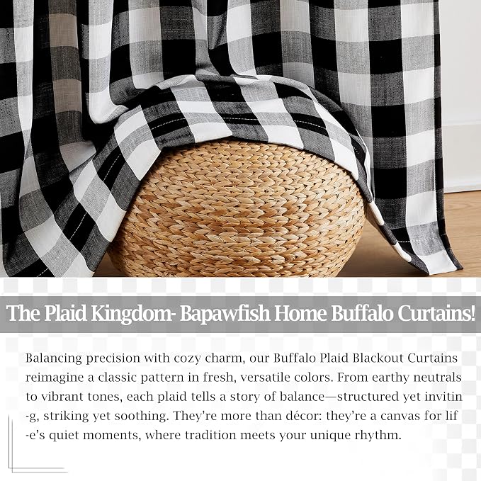Buffalo Plaid Blackout Curtain Panels for Bedroom Living Room | 84 Inches Black White Checkered Drapes,Farmhouse Thermal Insulated Window Treatment,Rod Pocket Back Tabs,40"Wx84"Lx2