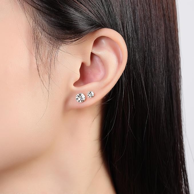 Plastic Post Earrings with 4MM & 6MM Cubic Zirconia Stud for Sensitive Skin, 2-Pair Mini & Big Lightweight Hypoallergenic Nickel-Free Studs for Metal Allergies