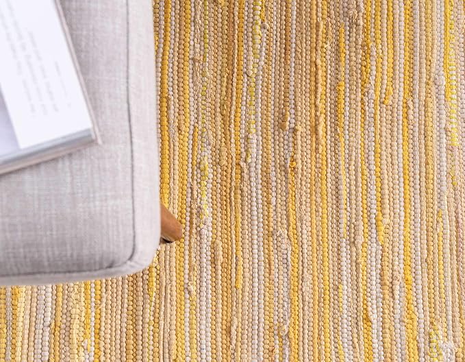 Unique Loom Chindi Cotton Collection Soft Hand Woven Natural Fiber Striped Area Rug, 2 ft 7 in x 9 ft 10 in, Yellow/Ivory
