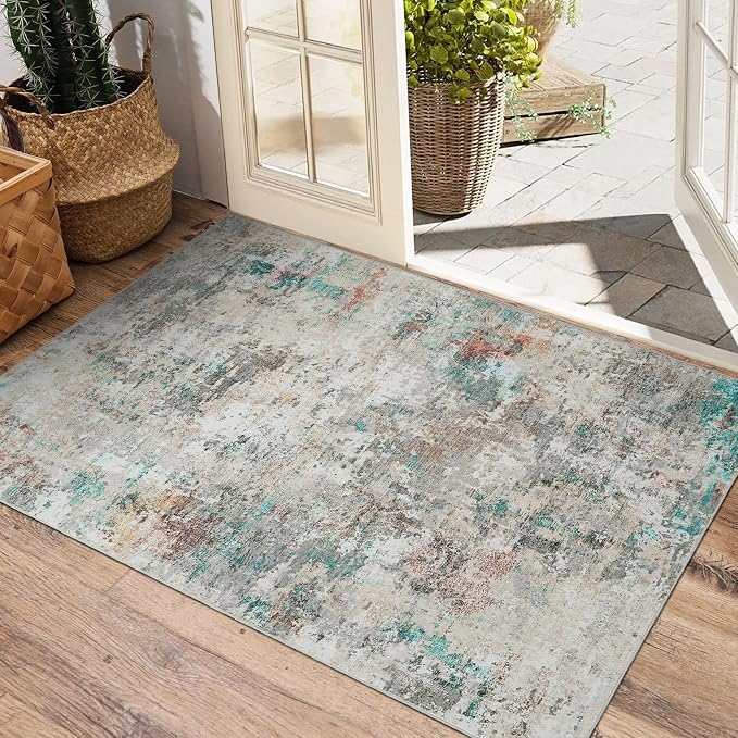 ROYHOME Modern Abstract 2x3 Area Rug Non Slip Non Shedding Low Pile Stain Resistant Rug for Entryway Kitchen Bedroom,Colorful
