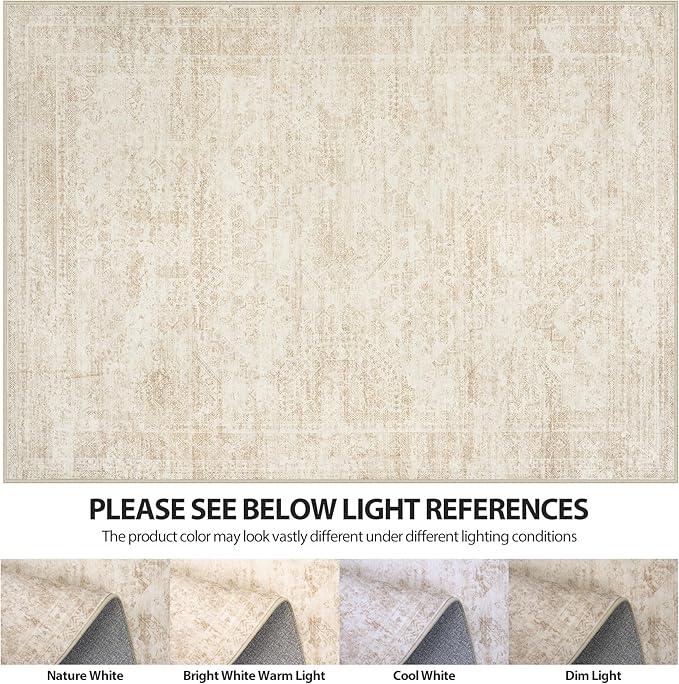 10x14 Area Rugs for Living Room Rug Washable: Abstract Large Rug Indoor Modern Carpet Non Slip for Dining Room Bedroom Nursery Home Office Beige