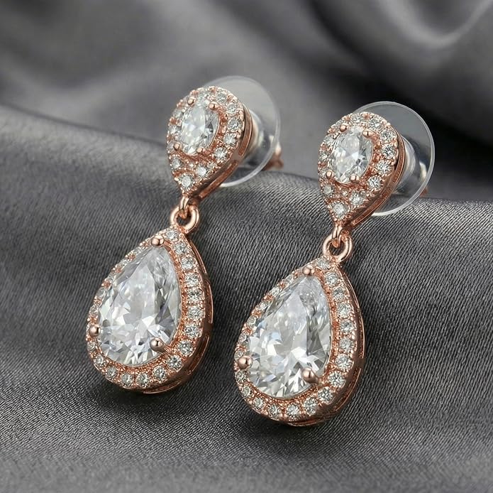 Mariell Cubic Zirconia Crystal Teardrop Dangle Bridal and Wedding Earrings, CZ Jewelry for Brides, Bridesmaids, Homecoming, Prom and Dressy Everyday Wear
