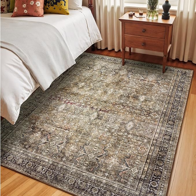 Lofus 5x7 Area Rug for Living Room,Brown Washable Area Rugs with Non-Slip Backing,Soft Neutral Carpets for Bedroom Dining Room Home Office Indoor Nursery