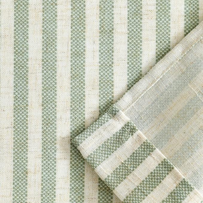 Vangao Green Stripe Linen Tiers Curtains 24 Inch Farmhouse 2 Panels | Light Filtering, Semi Sheer, for Kitchen, Living room, Tickingstripe Drapes, Pinstripe, Window Treatments