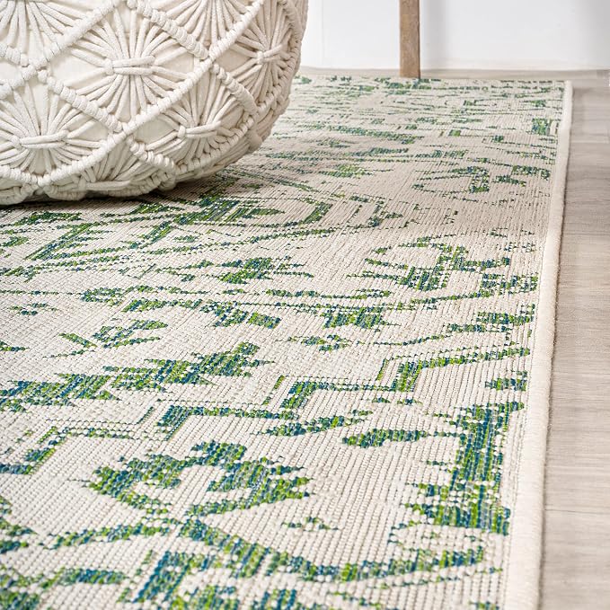 JONATHAN Y Boho Medallion Indoor Outdoor Square Area Rug 5X5 Green/Cream, Estrella Textured Weave for Backyard, Patio, Porch, Easy-Cleaning, High Traffic, Pet-Friendly, Non-Shedding (SMB105G-5SQ)