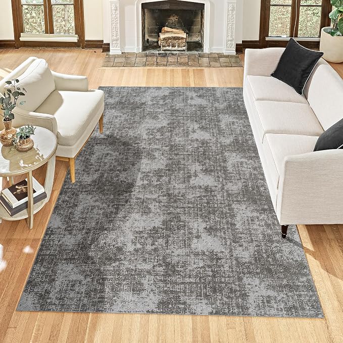 Gertmenian Indoor Transitional Area Rug - 6x9 Medium, Non-Shedding, Ideal for High Traffic in Living Room, Bedroom, Entryway - Geometric, Silver, 26854