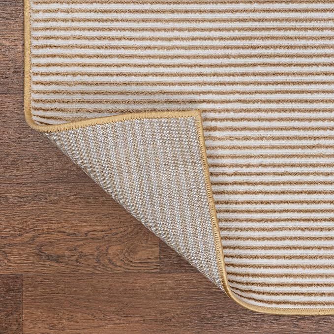 JONATHAN Y Cole Pinstripe High-Low White/Gold Indoor Area Rug, 5x8, Modern, Minimalist, Easy-Cleaning for Living Room, Bedroom, Kitchen, Pet Friendly, Non-Shedding (CAR101D-5)
