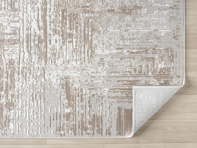 Amy Modern Abstract Area Rug for Living Room, 4x6 Contemporary Textured Geometric Beige Neutral Rug, Stain Resistant Non-Shedding Carpet for Bedroom, Dining Room or Kitchen (4' x 6', Beige)