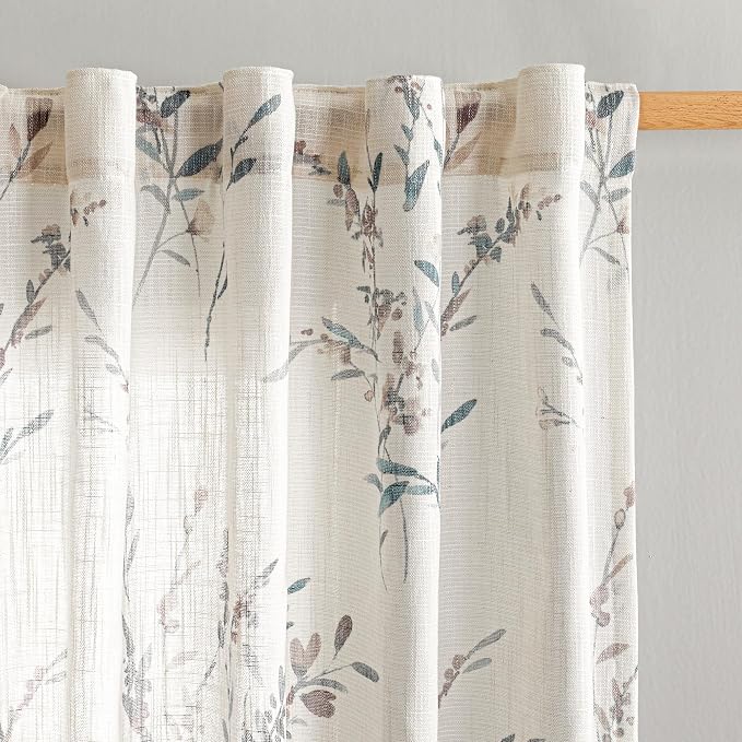 MYSKY HOME Extra Long Curtains 2 Panel Sets for Living Room Sheer Curtain Panels Farmhouse Style Flax Linen Polyester Blend Texture for Home Decor Light Soften Privacy Drapes, 50'' x108'', Navy Blue