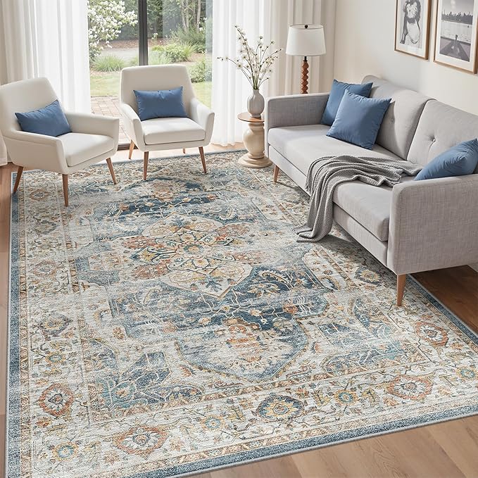 befbee 6x9 Area Rugs for Living Room - Stain Resistant Machine Washable Rugs for Bedroom,Non-Slip Backing Large Area Rug (Navy, 6'x9')