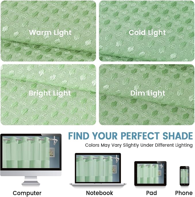 EUTXL Heavyweight Mint Green No Hook Shower Curtain with Snap in Liner,256GSM Waffle Weave Shower Curtains for Bathroom,71W x 74H