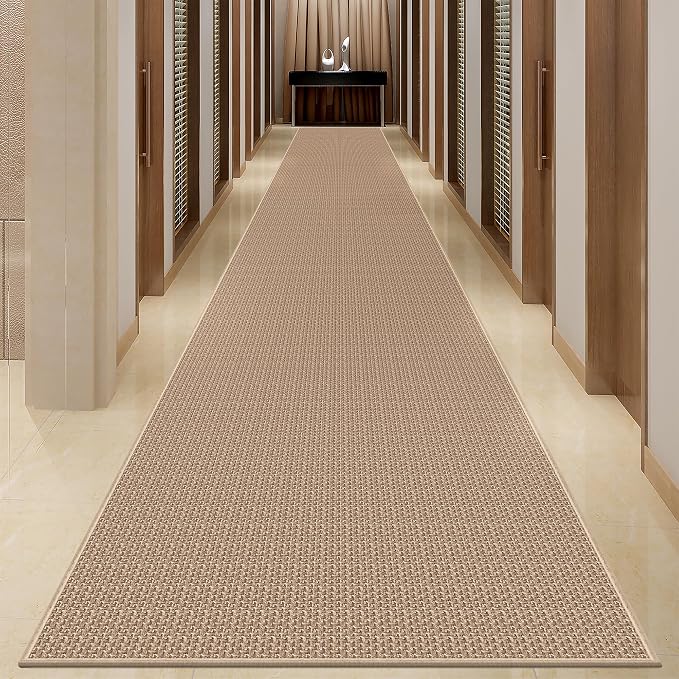 GOYLSER 18ft Jute Hallway Rug Runner Non Slip, Front Door Runner Indoor Entrance, Bottom Rubber Backed Waterproof Laundry Mat, Khaki