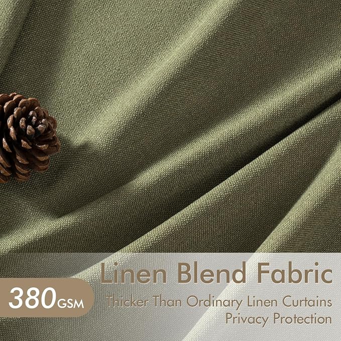 MIULEE Pinch Pleated Thick Linen Curtains 90 Inch 4 Panels Set Back Tab Memory Trained Pinch Pleat Semi Sheer Light Filtering Curtains Let Light in Window Drapes for Living Room Bedroom Olive Green