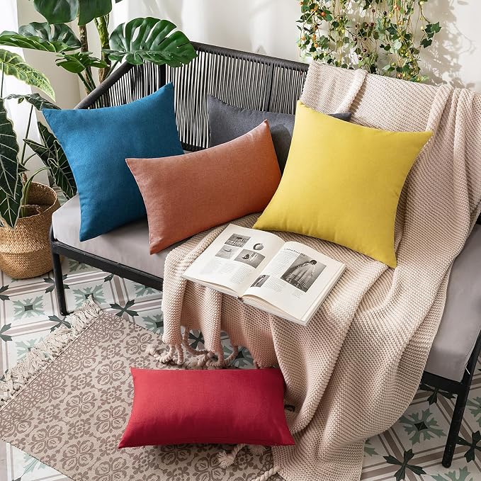 MIULEE Pack of 2 Decorative Outdoor Solid Waterproof Throw Pillow Covers Faux Linen Garden Farmhouse Cushion Cases for Summer Patio Tent Balcony Couch Sofa 20x12 Inch Rust