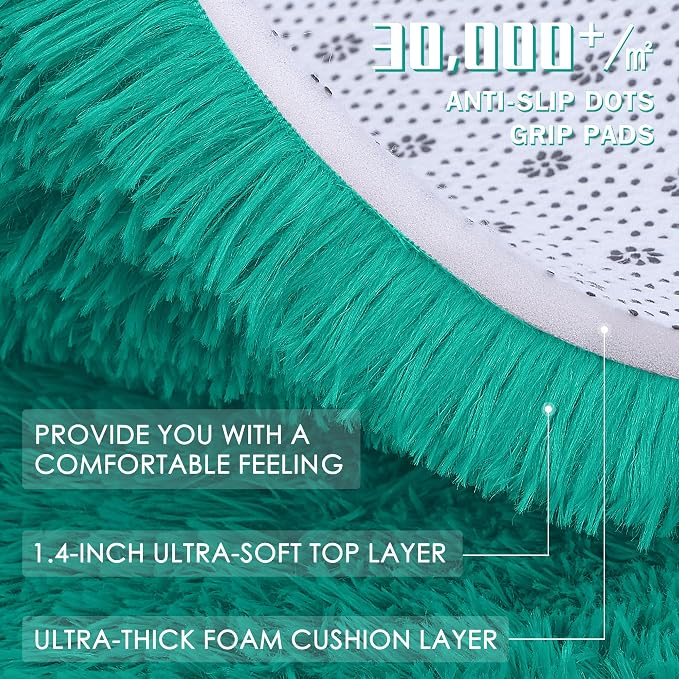 OLANLY 2x3 Machine Washable Small Bedside Rug, Soft Fluffy Shaggy Entryway Throw Rugs for Bedroom, Living Room, Indoor Floor Carpet for Kids Girls and Boys, Home Decor Aesthetic, Teal Green