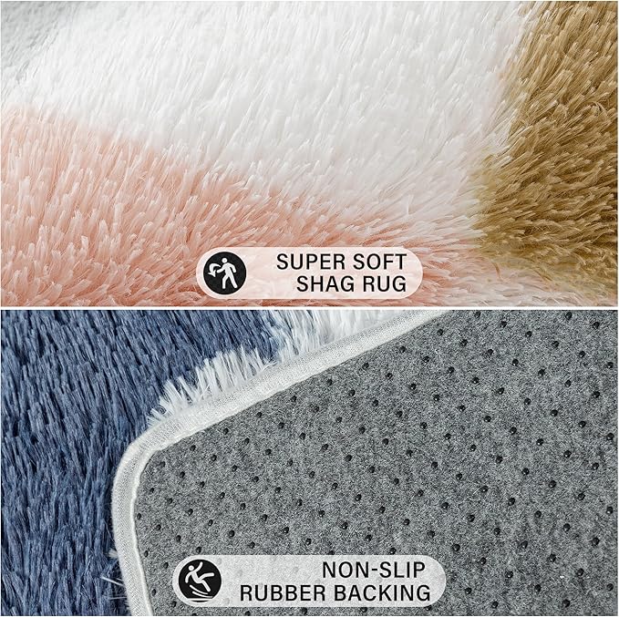 PureCozy Checkered Rug 8x10 for Living Room, Modern Rainbow Shag Rug Washable Non-Slip Large Area Rug Super Soft Indoor Fuzzy Carpet Fluffy Rugs for Bedroom Home Aesthetic Decor