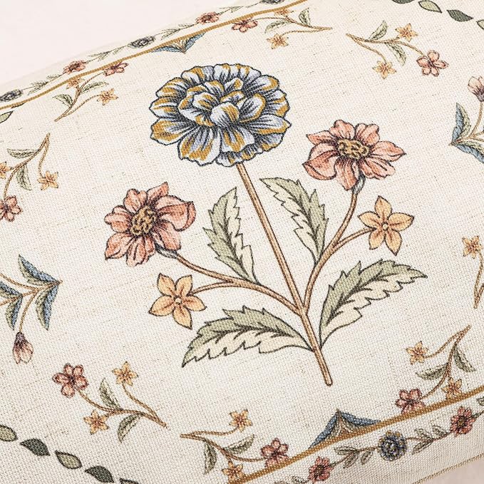 ISAENNE Designer Vintage Linen Throw Pillow Cover,28"x12"-Cornucopia B | Elegant French Rectangle Pillow Cover,Concealed Zipper Design,Floral Pattern,Sofas,Bedroom,Living Room,Lounge Chairs