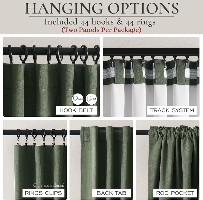 Dark Olive Green Curtains 60 Inch Length Extra Wide Pleated Black Out 84 Inch Long for Living Room, Linen Thick Sliding Glass Door Heavy Duty Insulated Large Window Drapes (60"Wx84"Lx 2Panels Loden)