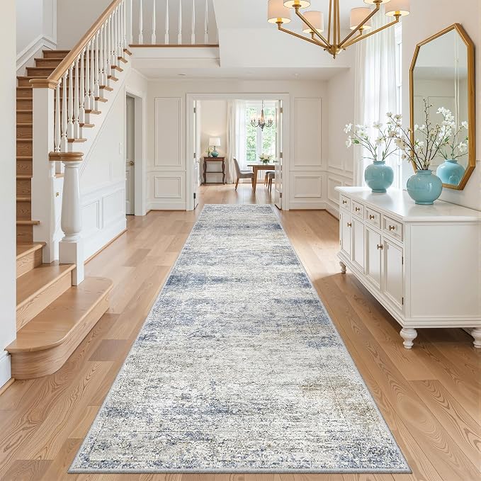 3x12 Runner Rug Non Slip,Washable Hallway Runner Rug,Blue | Carpet Runners for Hallway 12ft,Entryway,Bedroom,Living Room,Thin,Soft, Long Rug,Stain Resistant Indoor Carpet