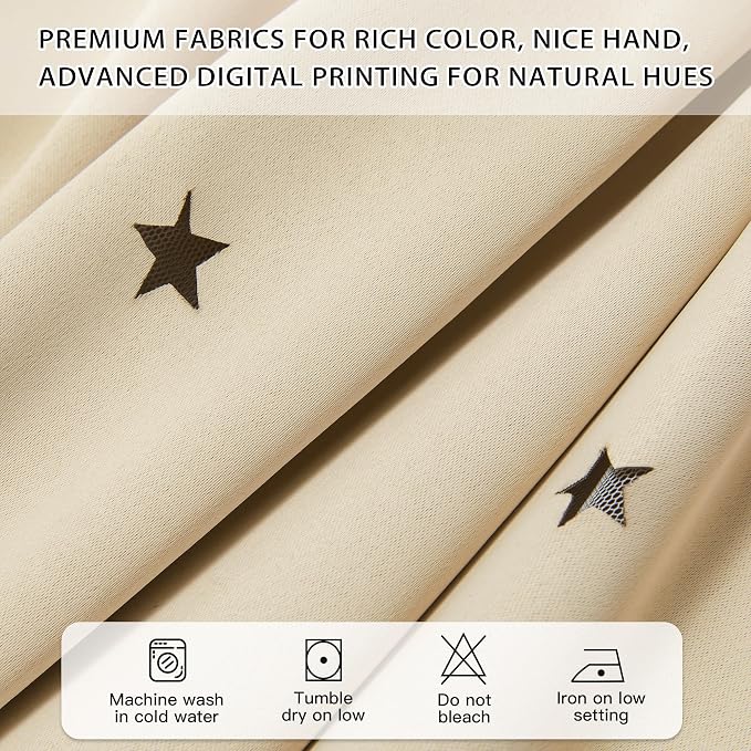 XiDi Beige Curtains with Sheer Overlay for Living Room Bedroom 2 Panels Star Hollow Out 80% Blackout Double Layer Curtains for Kids Girls Room Darkening Grommet Window Drapes with Tiebacks W52 X L63