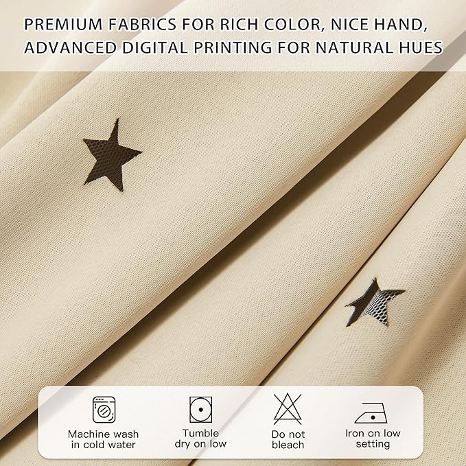 XiDi Beige Curtains with Sheer Overlay for Living Room Bedroom Small Window 2 Panels 80% Blackout Double Layer Star Curtains for Kids Girls Room Darkening Grommet Drapes with Tiebacks W52 X L45