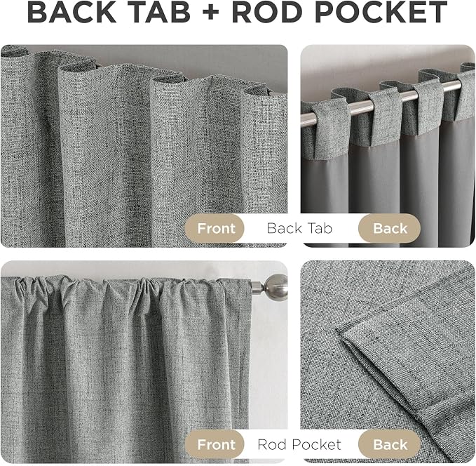 Joydeco Blackout Curtains for Bedroom - 100% Light Blocking 2 Panels Light Grey Drapes 66"W x 108"L, Thermal Insulated Room Darkening Curtains, Linen Textured for Living Room, Rod Pocket & Back Tabs